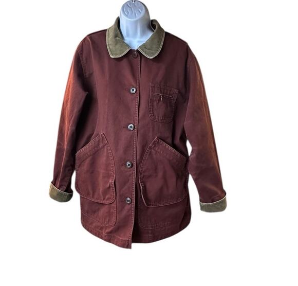 LL Bean Jackets & Blazers - L.L. Bean Women’s Barn Coat Jacket L Canvas Chore Rust Red Corduroy Collar